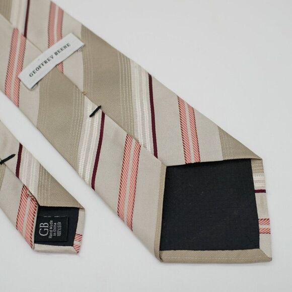 Geoffrey Beene Tan Pink Woven Striped Long Silk Tie - Picture 5 of 6